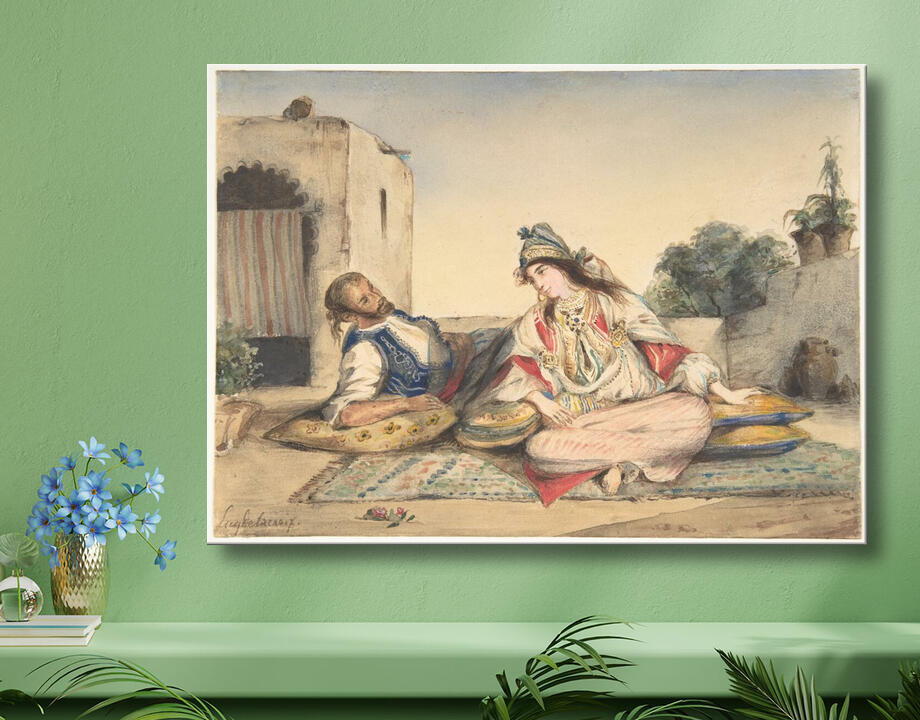 Eugène Delacroix : Un couple marocain sur leur terrasse