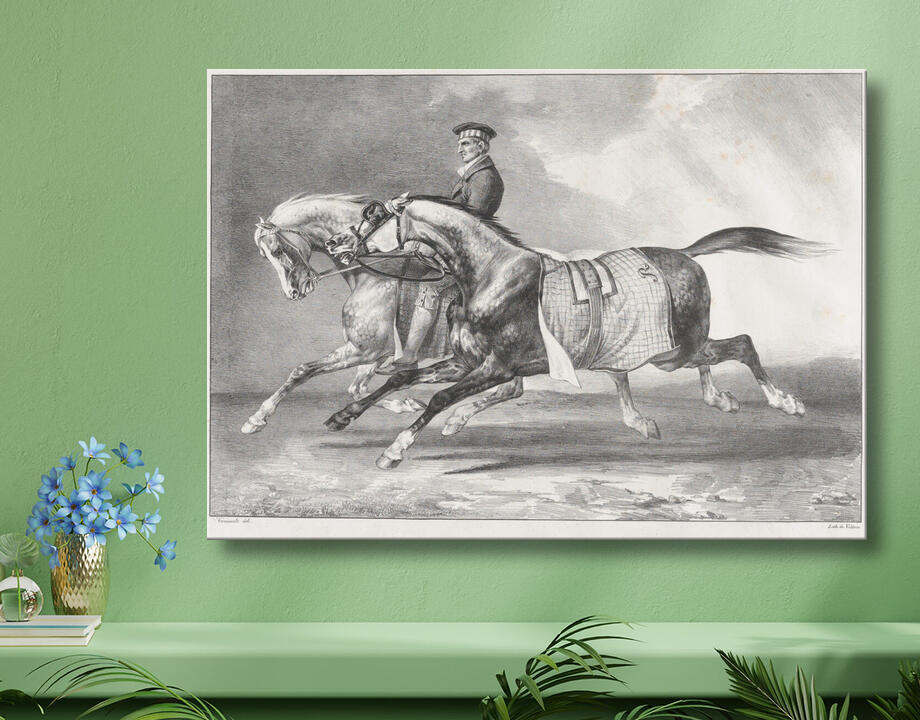 Théodore Gericault : Deux chevaux gris pommelé en cours d'exercice