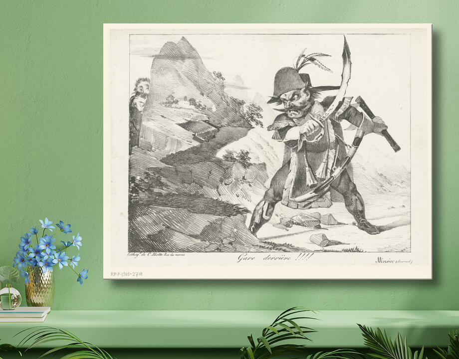 Eugène Delacroix : Caricature d'un général frappant les rochers avec son cimeterre