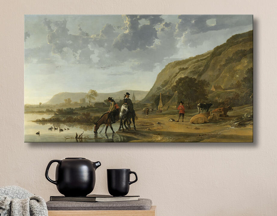 Aelbert Cuyp : Paysage fluvial avec cavaliers