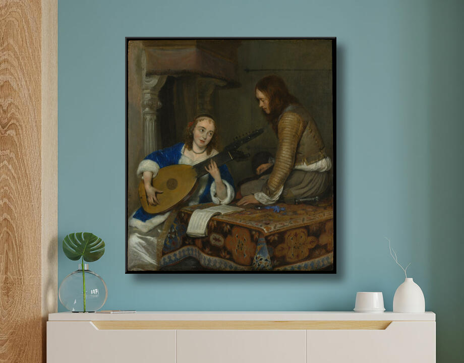 Gerard ter Borch the Younger : Une femme jouant du théorbe-luth et un cavalier