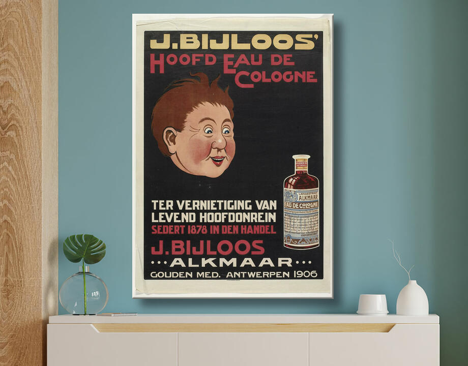 M.A. Jacobson : Head Eau de Cologne de J. Bijloos pour la destruction de la tête vivante impure. J. Bijloos Alkmaar. or méd. Anvers 1906