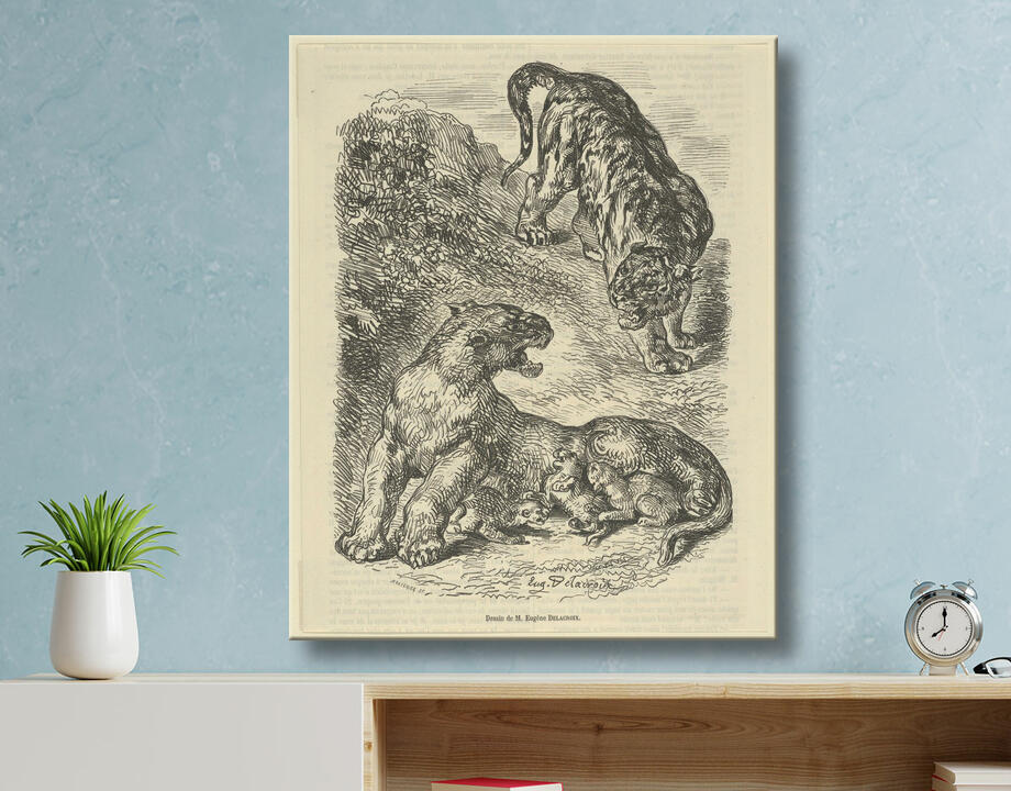 Eugène Delacroix : Tigresse attaquée par un tigre pendant qu'elle allaite son petit