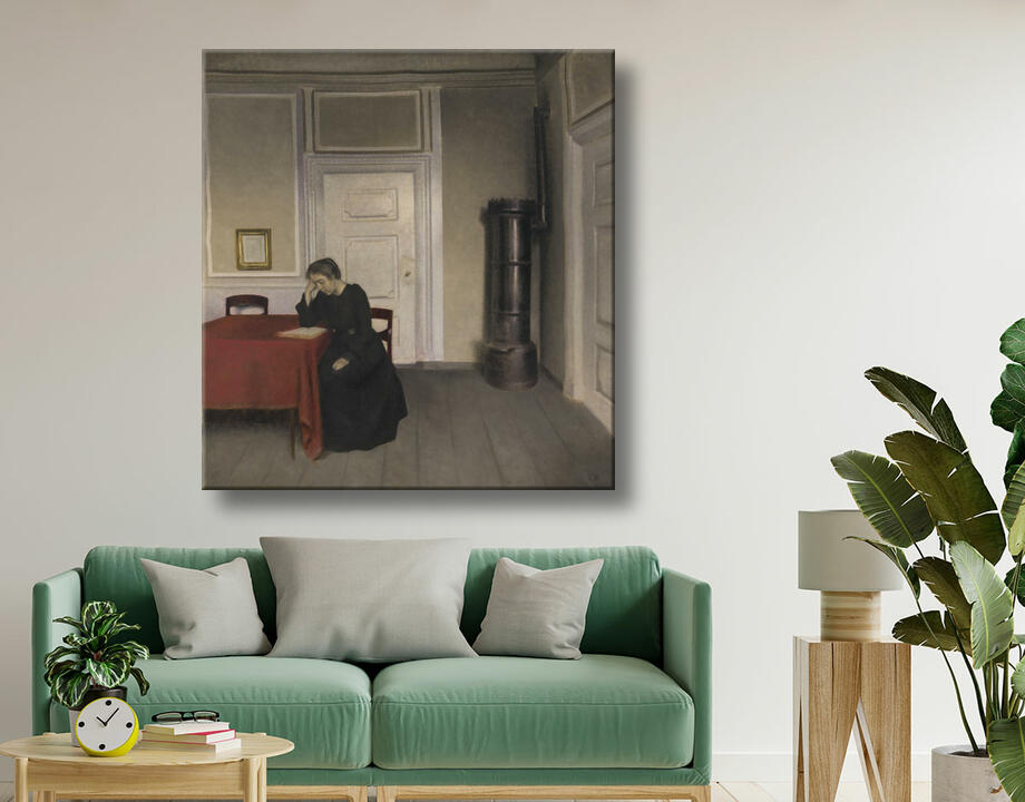 Hammershøi, Vilhelm : Une chambre dans la maison de l'artiste à Strandgade, Copenhague, avec la femme de l'artiste