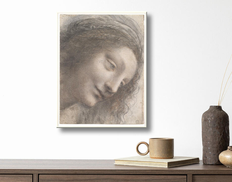 Leonardo da Vinci : La tête de la Vierge vue de trois quarts tournée vers la droite