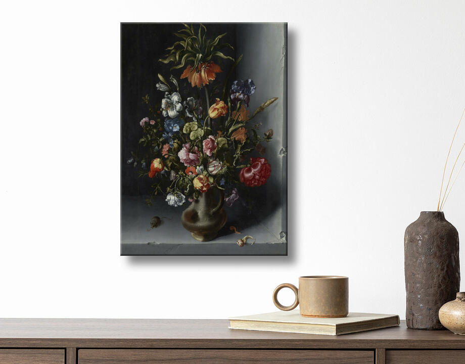 Jacob Vosmaer : Nature morte aux fleurs avec une couronne impériale dans une niche en pierre