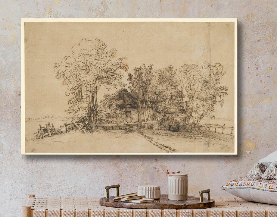 Rembrandt (Rembrandt van Rijn) : Cottage parmi les arbres