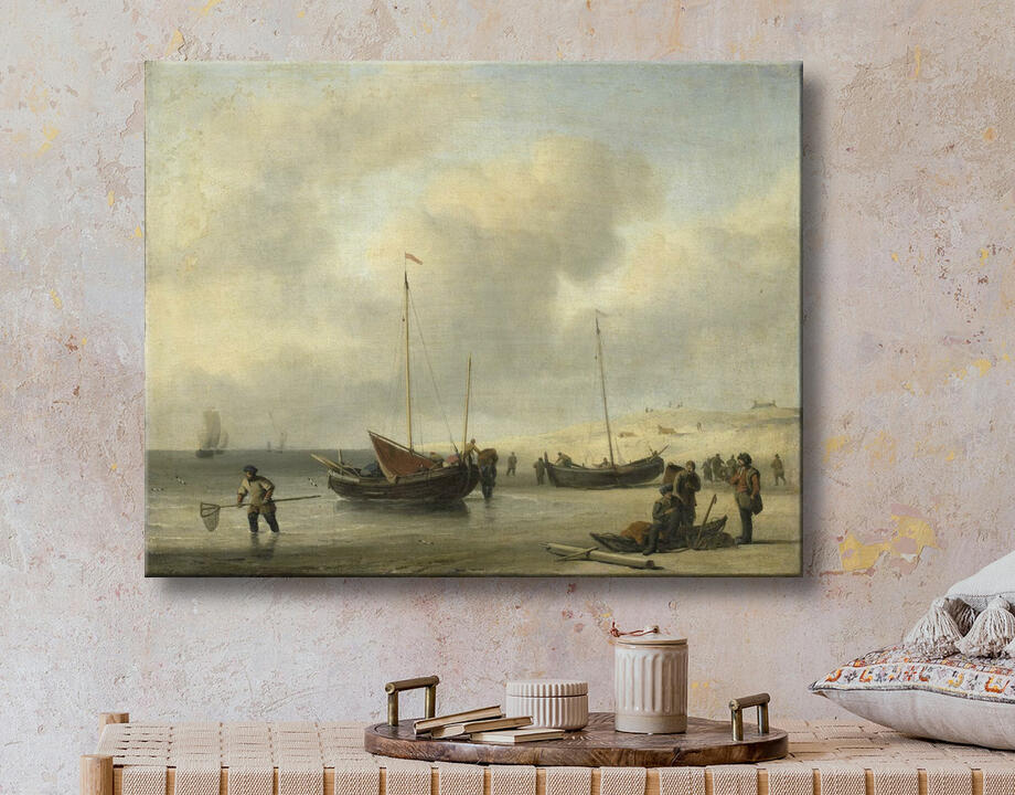 Willem van de Velde (II) : Bateaux de pêche sur le rivage (Le rivage, déchargement d'un smack de pêche)