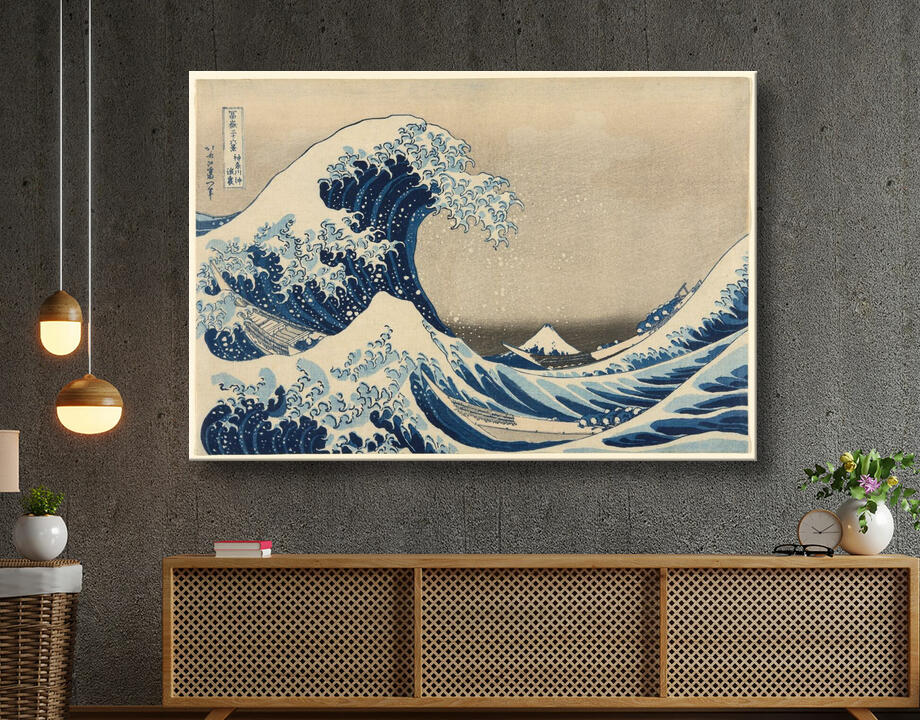Katsushika Hokusai : Sous la vague au large de Kanagawa (Kanagawa oki nami ura), également connue sous le nom de La Grande Vague, de la série "Trente-six vues du mont Fuji (Fugaku sanjurokkei)"