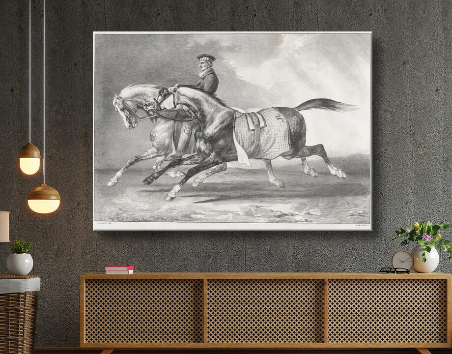 Théodore Gericault : Deux chevaux gris pommelé en cours d'exercice