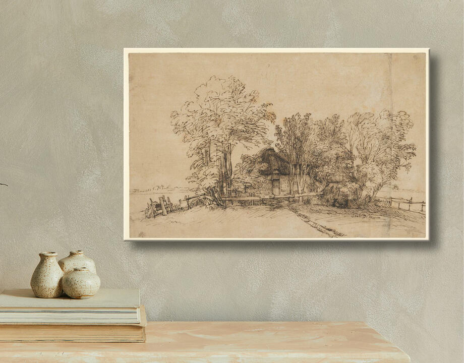 Rembrandt (Rembrandt van Rijn) : Cottage parmi les arbres