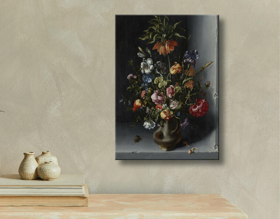 Jacob Vosmaer : Nature morte aux fleurs avec une couronne impériale dans une niche en pierre