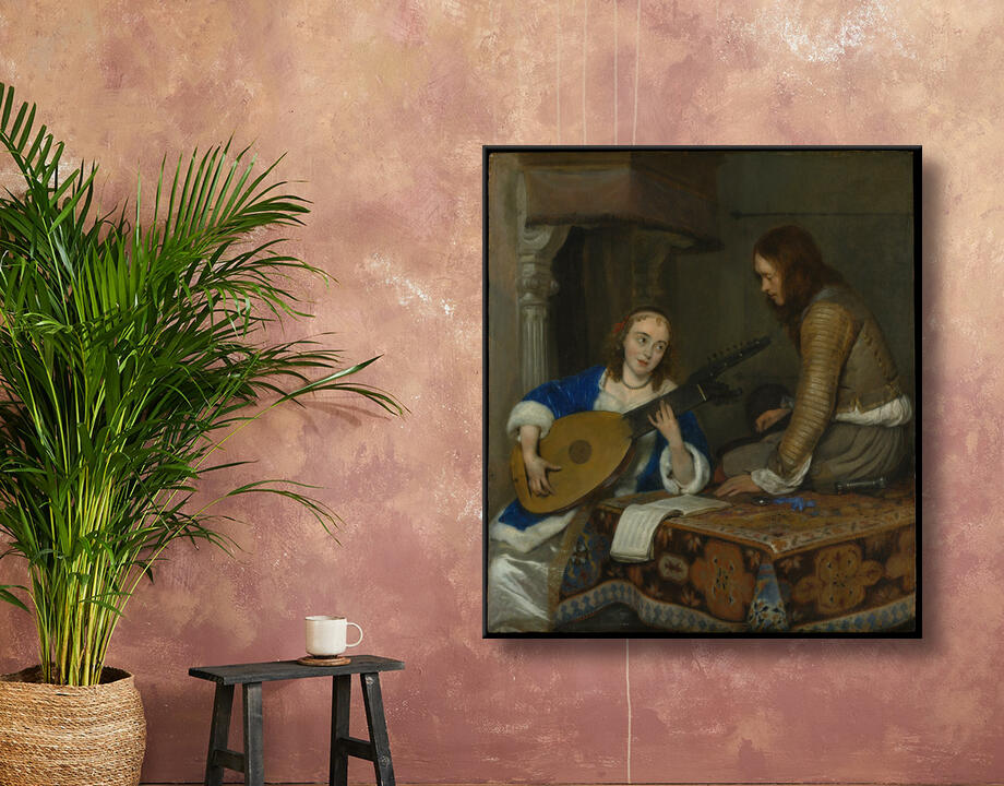 Gerard ter Borch the Younger : Une femme jouant du théorbe-luth et un cavalier