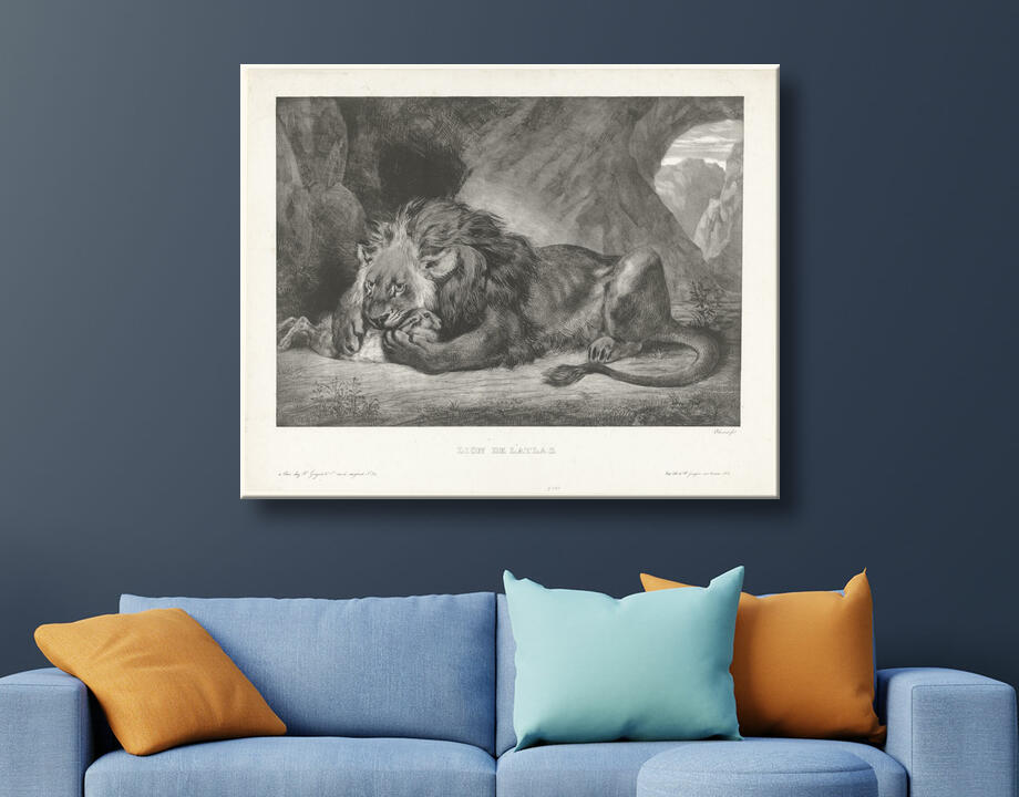 Eugène Delacroix : Lion déjoue le lapin dans une grotte