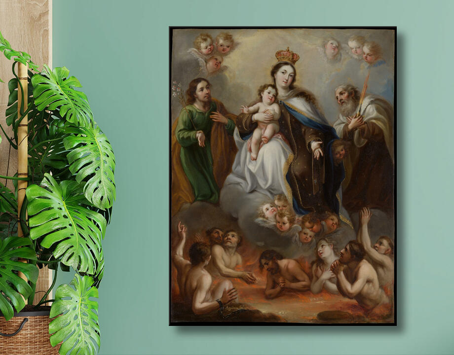 Juan Francisco de Aguilera : La Vierge de Carmen et les âmes du purgatoire avec saint Joseph et le prophète Élie