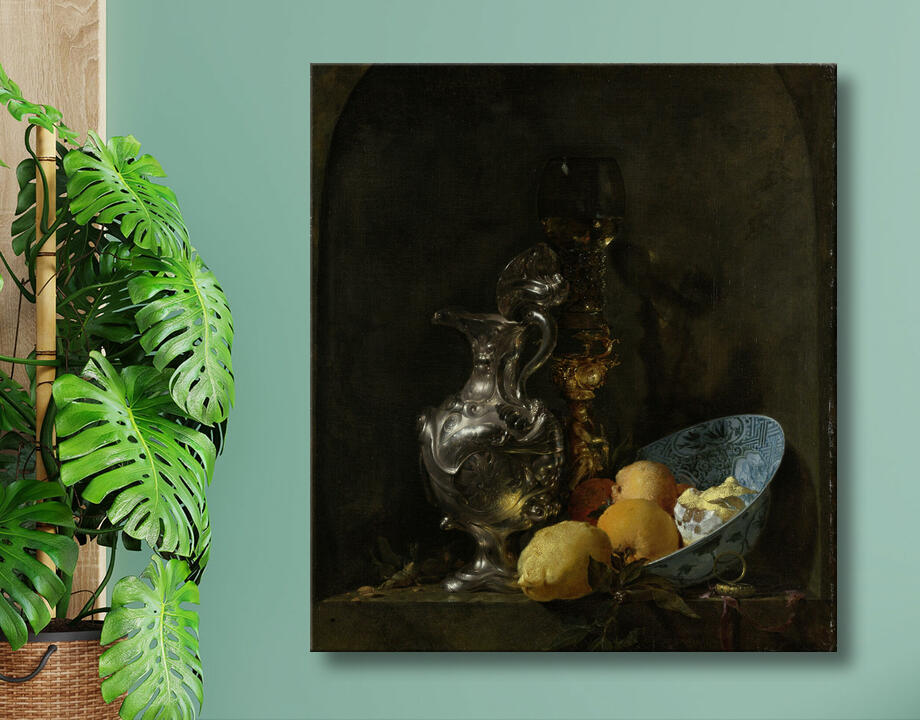 Willem Kalf : Nature morte à la cruche en argent et au bol en porcelaine