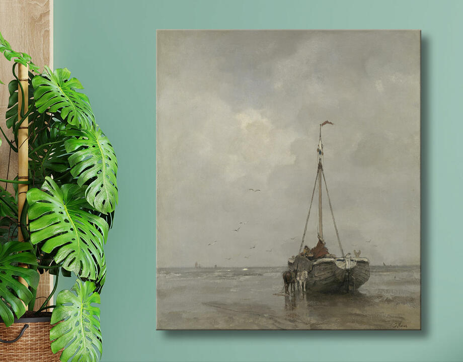 Jacob Maris : Bateau de pêche à la proue sur la plage de Scheveningen