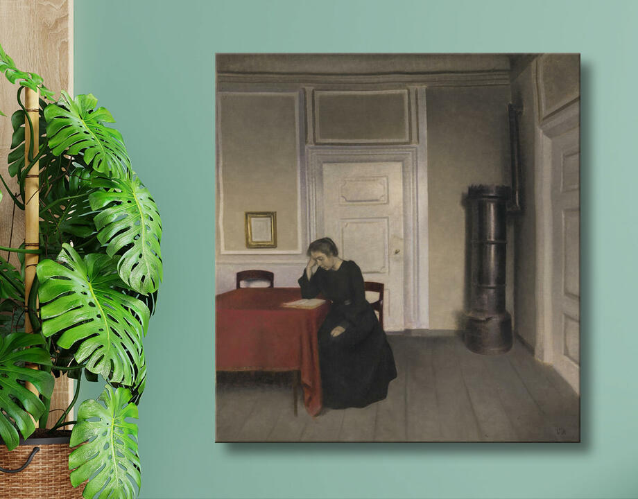 Hammershøi, Vilhelm : Une chambre dans la maison de l'artiste à Strandgade, Copenhague, avec la femme de l'artiste