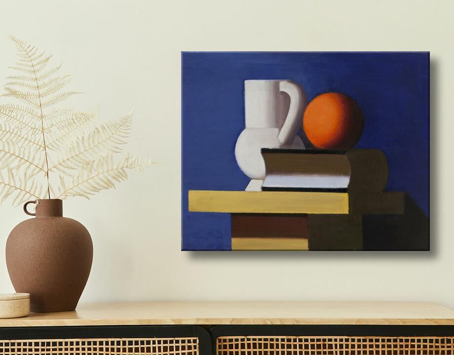 Lundstrøm, Vilhelm : Nature morte avec pot blanc, orange et livre