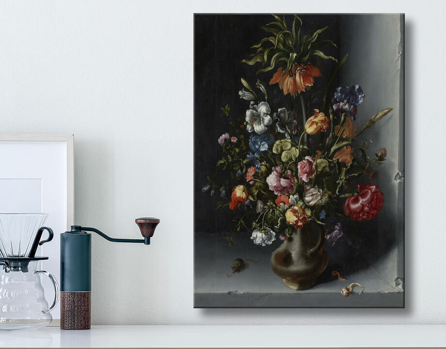 Jacob Vosmaer : Nature morte aux fleurs avec une couronne impériale dans une niche en pierre