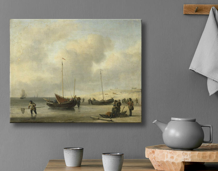 Willem van de Velde (II) : Bateaux de pêche sur le rivage (Le rivage, déchargement d'un smack de pêche)