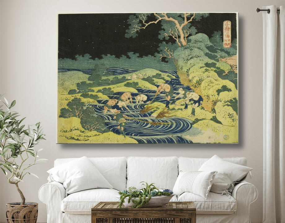Katsushika Hokusai : Pêche à la torche dans la province de Kai (Koshu hiburi) de la série "Mille images de l'océan (Chie no umi)"