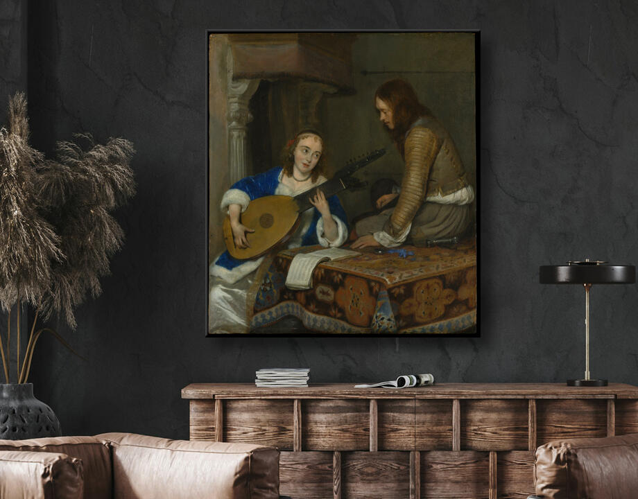 Gerard ter Borch the Younger : Une femme jouant du théorbe-luth et un cavalier