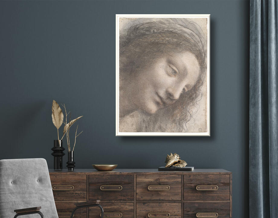 Leonardo da Vinci : La tête de la Vierge vue de trois quarts tournée vers la droite