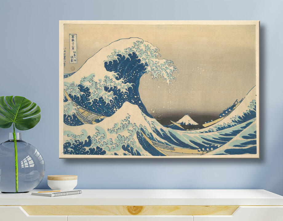 Katsushika Hokusai : Sous la vague au large de Kanagawa (Kanagawa oki nami ura), également connue sous le nom de La Grande Vague, de la série Trente-six vues du mont Fuji (Fugaku sanjūrokkei)