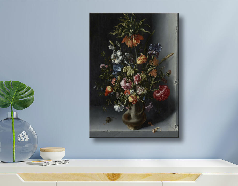 Jacob Vosmaer : Nature morte aux fleurs avec une couronne impériale dans une niche en pierre