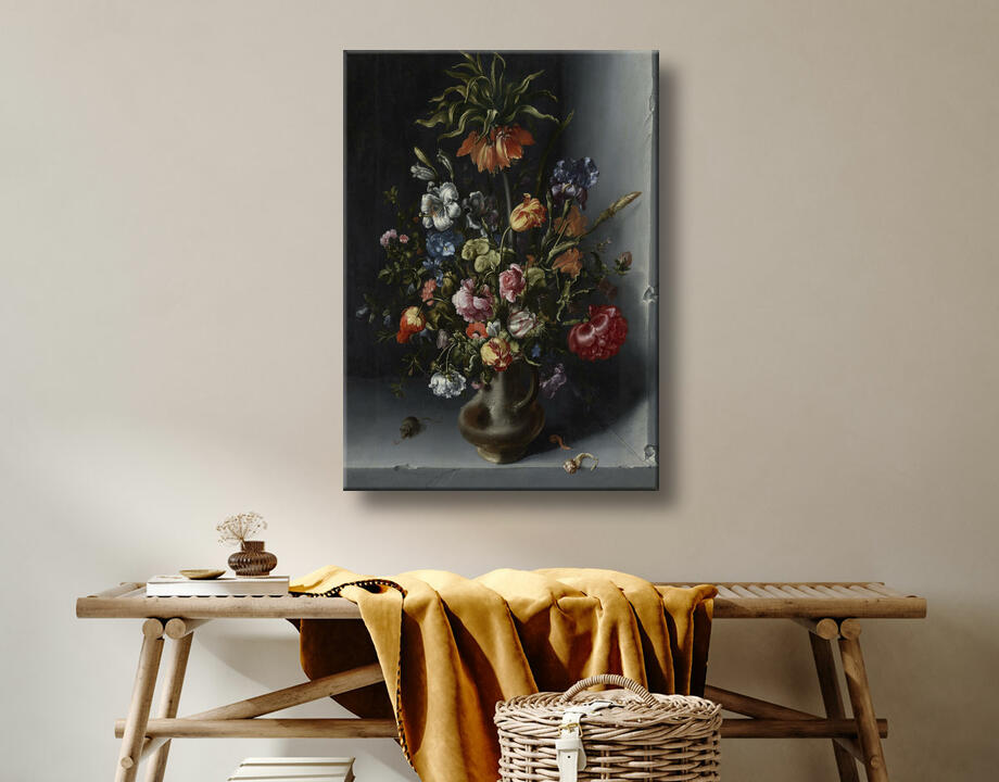 Jacob Vosmaer : Nature morte aux fleurs avec une couronne impériale dans une niche en pierre