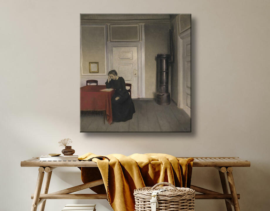 Hammershøi, Vilhelm : Une chambre dans la maison de l'artiste à Strandgade, Copenhague, avec la femme de l'artiste