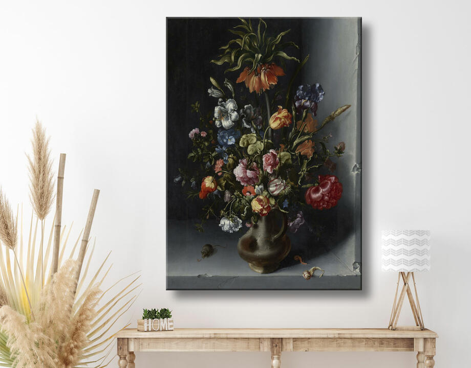 Jacob Vosmaer : Nature morte aux fleurs avec une couronne impériale dans une niche en pierre