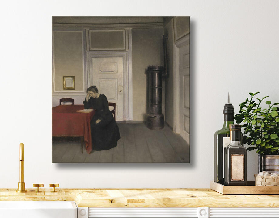 Hammershøi, Vilhelm : Une chambre dans la maison de l'artiste à Strandgade, Copenhague, avec la femme de l'artiste