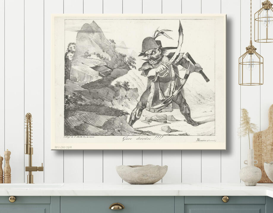 Eugène Delacroix : Caricature d'un général frappant les rochers avec son cimeterre