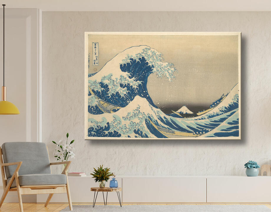 Katsushika Hokusai : Sous la vague au large de Kanagawa (Kanagawa oki nami ura), également connue sous le nom de La Grande Vague, de la série Trente-six vues du mont Fuji (Fugaku sanjūrokkei)