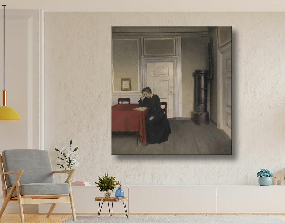 Hammershøi, Vilhelm : Une chambre dans la maison de l'artiste à Strandgade, Copenhague, avec la femme de l'artiste