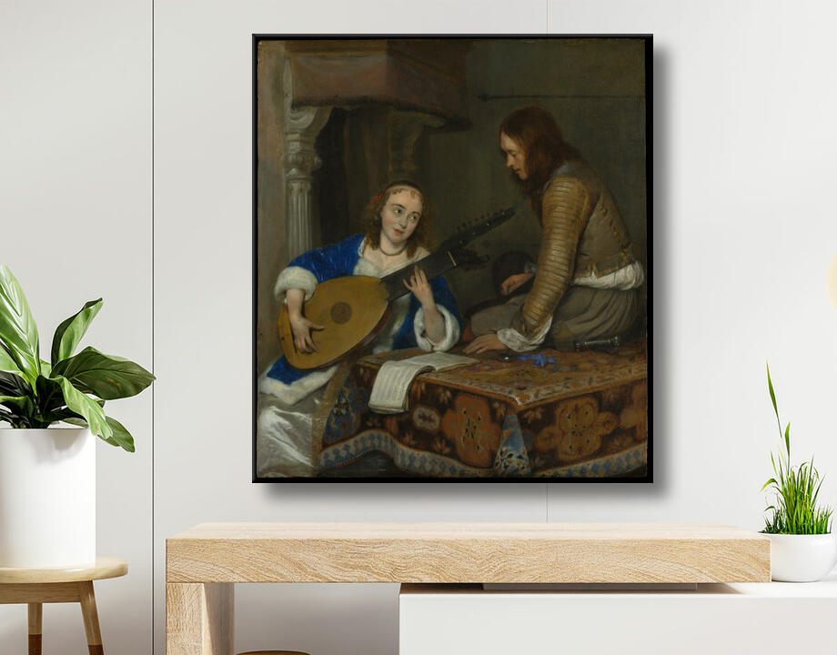 Gerard ter Borch the Younger : Une femme jouant du théorbe-luth et un cavalier