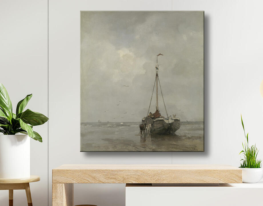 Jacob Maris : Bateau de pêche à la proue sur la plage de Scheveningen
