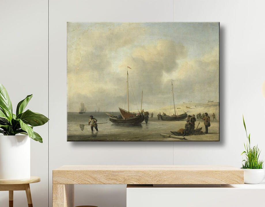 Willem van de Velde (II) : Bateaux de pêche sur le rivage (Le rivage, déchargement d'un smack de pêche)
